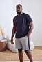 Big Size Navy Blue Regular Cut Panelled Cotton Piece Knitted Pajamas Set Tmnss26Ai00013