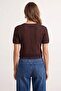 Kahverengi Cut Out/Pencere Detaylı Crop Triko Bluz TWOSS26BZ00938 - 4