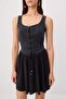 Black Plain Skater Lyocell Content Corset Detailed Thick Strap Mini Knitted Dress Twoss26El01119 - 8