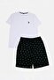White-Black Regular Cut Cactus Printed Cotton Knitted Pajama Set Tmnss26Pt00057 - 5