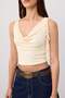 Ekru Fitted/Vücuda Oturan Degaje Yaka Crop/Kısa Kolsuz Fırfırlı Dantel Örme Bluz TWOSS26BZ00989 - 3