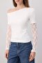 Ecru Fitted/Asymmetrical Collar Lace Detailed Soft Touch Knitted Blouse Twoss26Bz01008 - 3