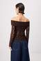 Kahverengi Düz Fitted Carmen Yaka Uzun Kol Dantel Örme Bluz TWOAW27BZ00020 - 8