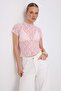 Pembe Düz Fitted Bisiklet Yaka Standart Kol Kısa Crop Dantel Örme Bluz TWOSS26BZ00995 - 9