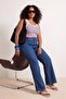 İndigo Yüksek Bel Esnek Kumaş İspanyol Paça Flare Fit Büyük Beden Jeans TBBAW23JE00001