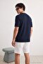 Navy Blue Regular/Normal Cut Printed Textured T-Shirt Tmnss26Ts00068 - 5