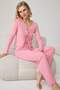 Pink 100% Cotton Lace Flower Patterned Ribbed/Pointel Knitted Pajama Set Thmss26Pt00067 - 3