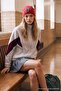 Gri Melanj Bordo Renk Bloklu Fermuarlı Dik Yaka Oversize Bomber Örme Hırka/Sweatshirt TWOAW26SW00037 - 2