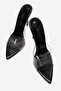 Women's Pointed Toe Thin Heeled Transparent Strap Slippers Sona Black Patent Leather - 7