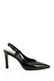 Women's Black Patent Leather Thin Heeled Open Back Shoes