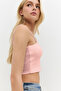 Square Neck Thin Strap Basic Crop Top - 2