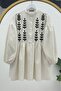 Punch Embroidered Half Button Linen Tunic -Ecru