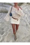 SUMMER KNITWEAR HOLE HOLDER SPANISH SLEEVE WIDE COLLAR CROP BLUZ BEACH BLUZ - 2