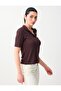 Bitter Brown Short Sleeve Polo Collar Jacquard Knitted Blouse - 4