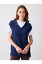 Navy Blue Relaxed Fit V-Neck Knit Sweater - 3