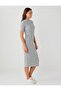 Gray Melange Crew Neck Short Sleeve Knitted Midi Dress - 3