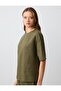 Khaki 100% Linen Relaxed Cut Short Sleeve Crew Neck Blouse - 3
