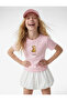 Ribbed Short Sleeve Crew Neck Cotton Cat Printed T-Shirt