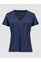 Navy Blue V-Neck Short Sleeve Modal Knitted T-Shirt - 6