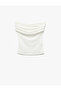 Crepe Fabric Drape Detailed Strapless Blouse - 3