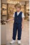 Boy's 3-Piece Set with Vest and Navy Blue Trousers, Stylish Holiday Combination - 3