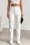 White Color Women's High Waist Mom Jean Denim Pants Flexible Comfortable Fit - 5