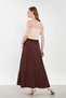 Women's Elastic Waist Striped Long Skirt - Bitter Brown - 5