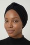 Glittery Pique Cross-Strapped Lined Black Ready-Made Turban Hijab Bonnet Suitable for Medical Use Evening Dress - 2