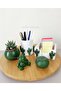 3D Cactus Patterned Desktop Organizer Modern Decorative Concrete Office Set