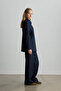 Dark Blue Asymmetric Denim Jacket with Closure - 4