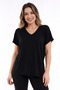 Women's Black Large Size V-Neck Oversize Basic T-shirt
