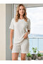 Women's Textured Knitted Crew Neck Short Sleeve Shorts Summer Set 06-74 - 2