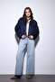 Navy Blue Suede Look Bomber Women's Coat