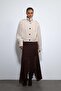 Beige Pleated Detailed Mock Neck Coat - 2