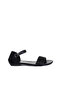 Black Leather Women's Flat Sandals 01Wj1103