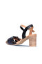 Navy Blue Leather Women's Heels Sandals 01Wn1520 - 4