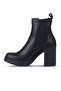 Navy Blue Leather Women's Heeled Boots 01Wz3202 - 3