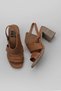 Tan Dark Leather Women's Heels Sandals 01Wy3705