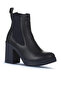 Navy Blue Leather Women's Heeled Boots 01Wz3202 - 2