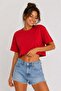 Women's Crop T-Shirt Oversize Loose Basic Short Sleeve Sports Casual Summer Tshirt - 2