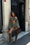 Fake Sleeve Strapless Crop Balloon Shorts Skirt Two-Piece Set