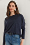 Women's Navy Blue Crew Neck Bat Wool Viscose Blouse Blz- 19002801 - 6