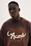 Men's Printed and Washed Oversize T-Shirt Dark Brown - 5