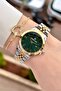 30 mm Women's Wristwatch and Bracelet with Green Dial, Gold Gray Color, Adjustable Strap - 3