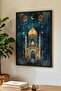 Single Wooden Table with Gold Embellished Mosque and Crescent View - Home and Business Table with Black Wooden Frame
