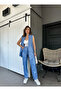 Fabric Suit Linen Coated Vest and Trousers Suit Blue