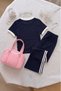 Girl's Navy Blue Bow Detailed Striped Spanish Style Pants Set 3-12 Years Old Casual Stylish Two-Piece Set - 3