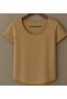 Men's Camel Slim Fit Special Production Wide Collar Bottom Oval Cut T-Shirt