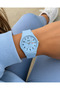 Sea, Pool Waterproof Light Blue Silicone Strap Calendar Unisex Wristwatch - 2