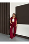 Burgundy Modal Fabric Parachute Detailed Relax Fit Zippered Vest Set Stylish Bottom and Top Set - 4